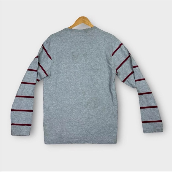 Vintage Stussy Sweatshirt Mens Large Gray Big S Logo Print Striped Sleeve Preppy - Picture 2 of 13